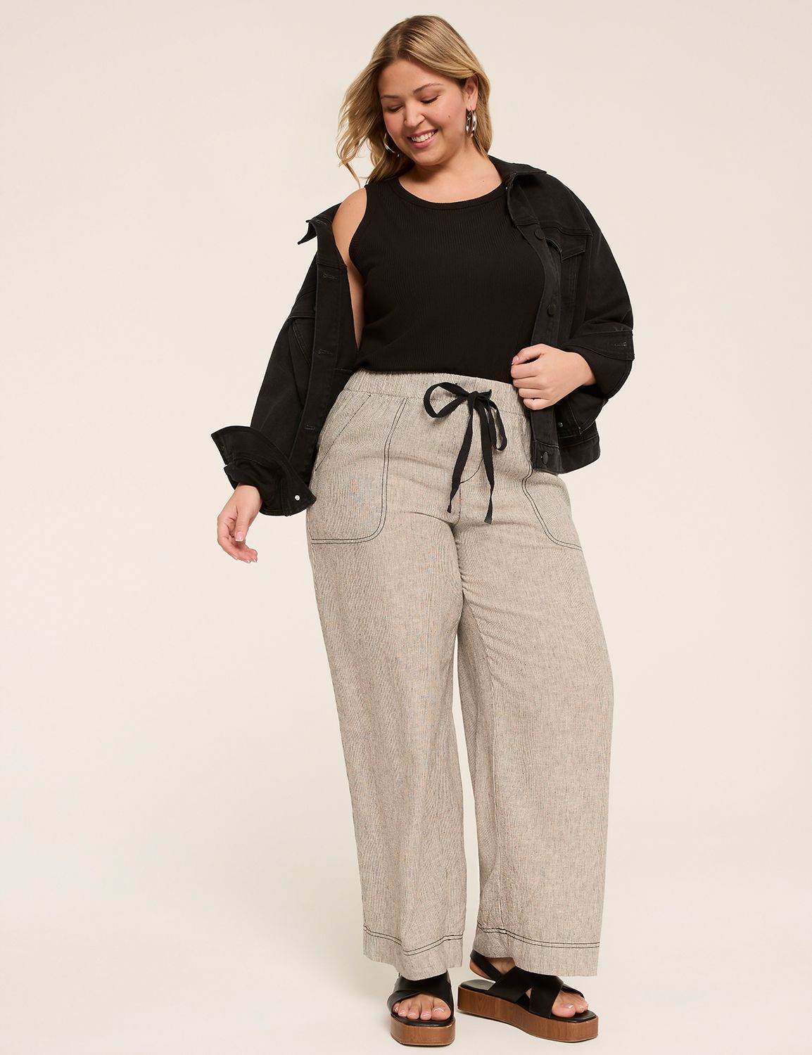 Linen Mid Rise Wide Leg Pant S 1149 Product Image 3