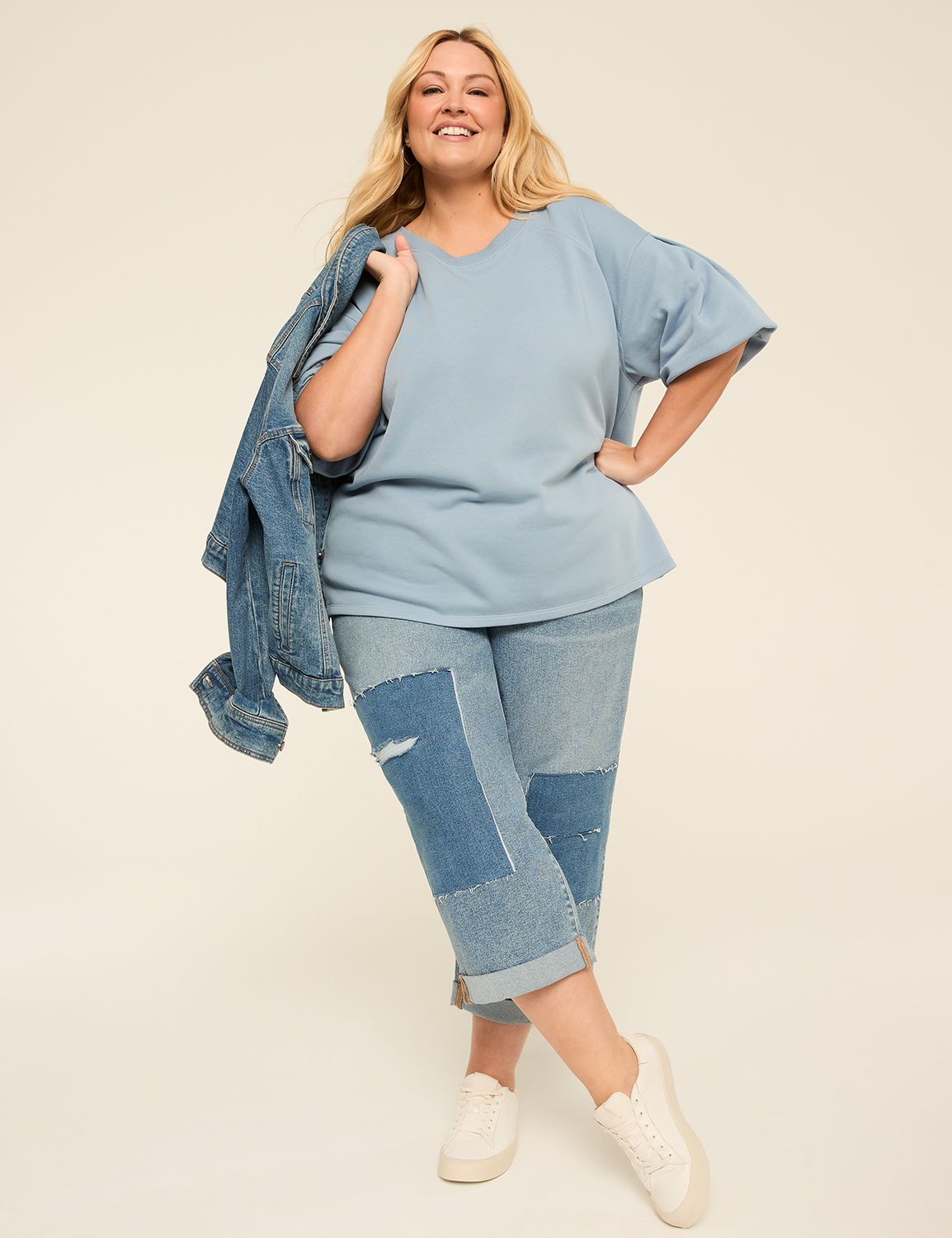トップス cushman RAGLAN SLEEVE SWEAT Raglan Sleeve Crew-Neck Sweatshirt | LaneBryant
