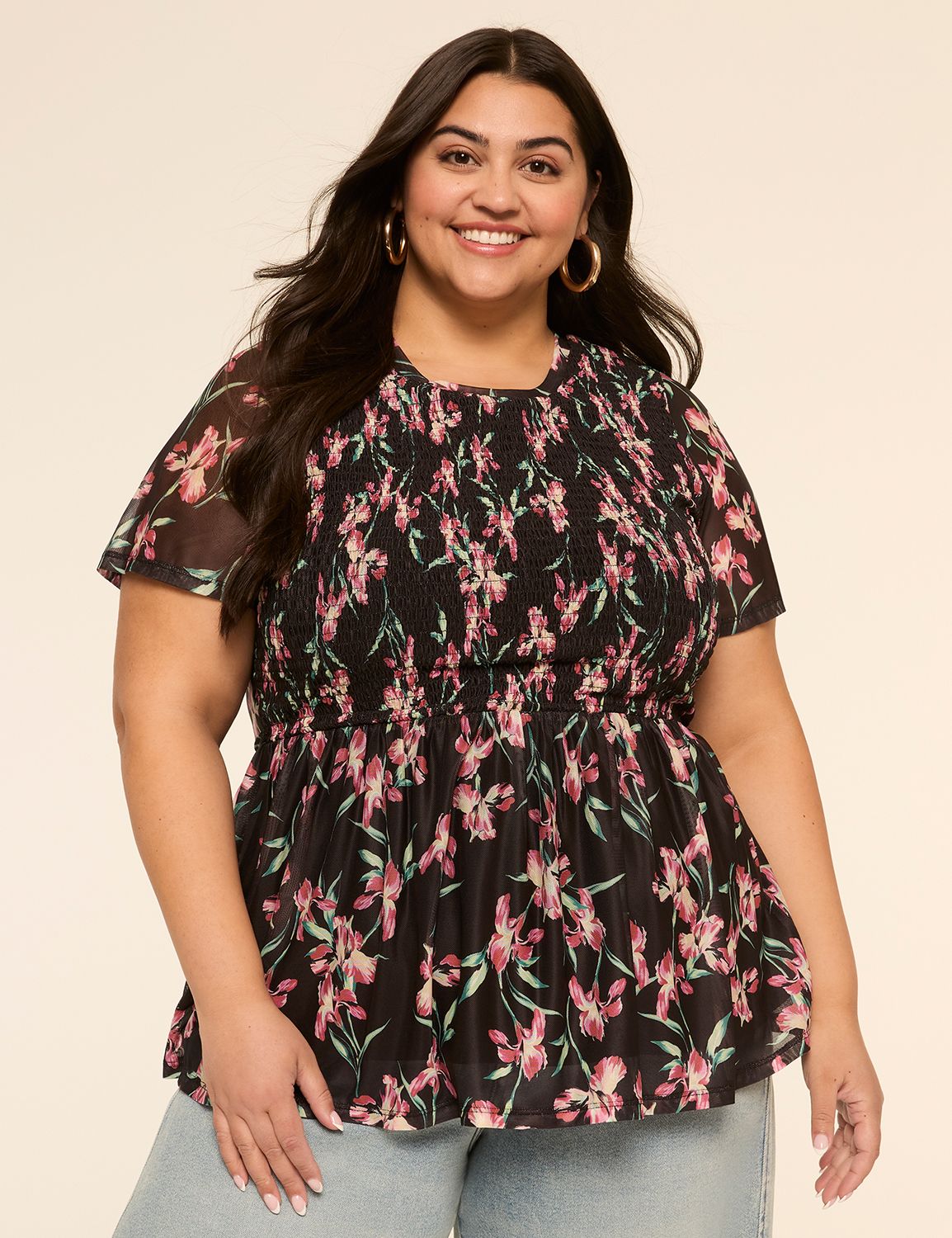 Short Sleeve Smocked Body Peplum Me Product Image 1