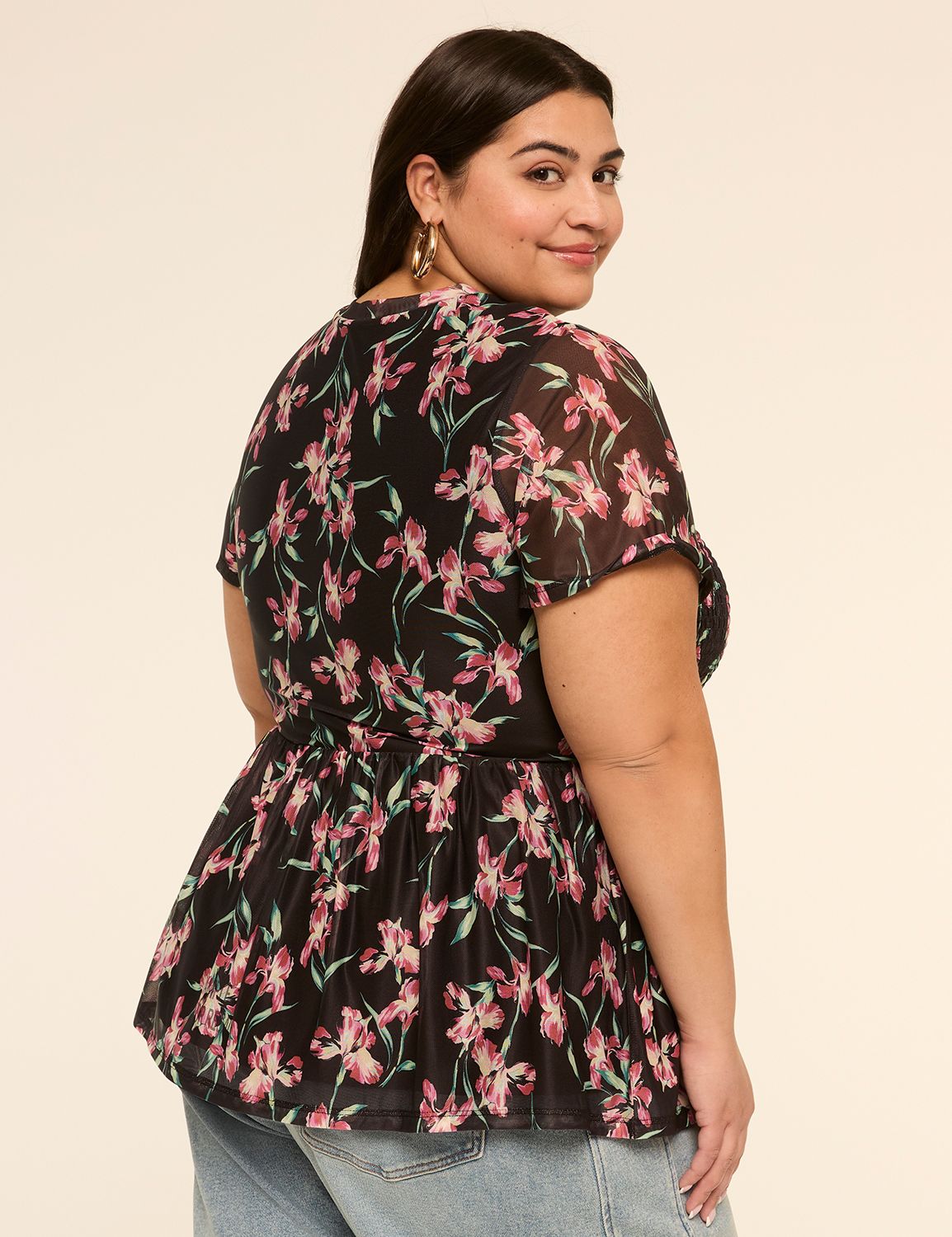 Short Sleeve Smocked Body Peplum Me Product Image 2