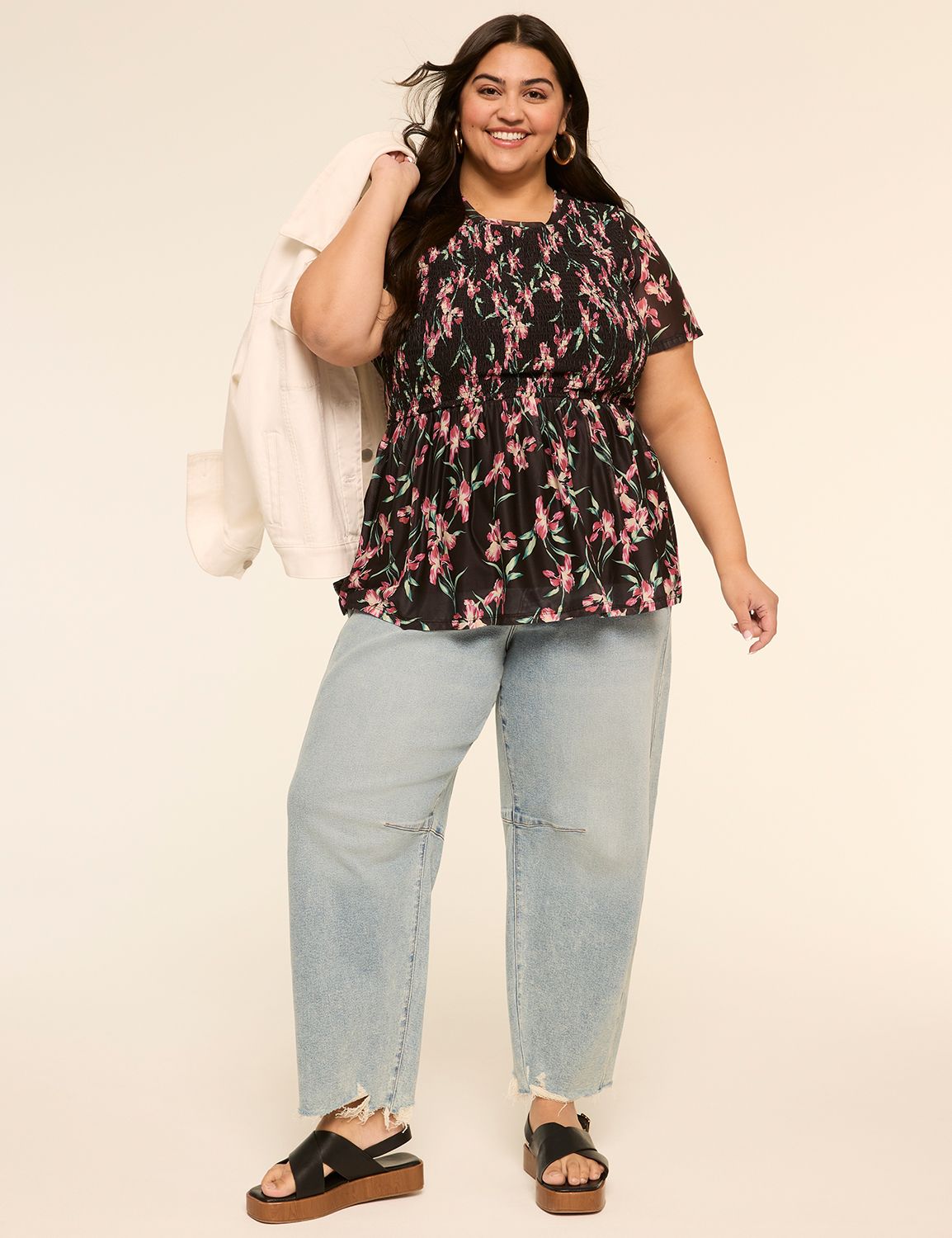 Short Sleeve Smocked Body Peplum Me Product Image 3