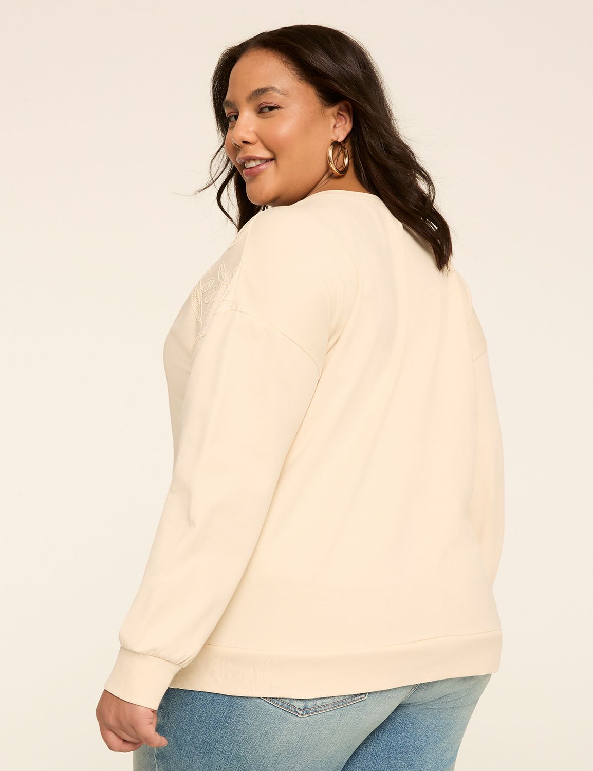 Long-Sleeve Notch-Neck Sweatshirt