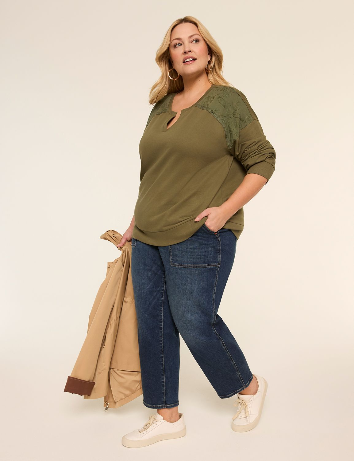 Long Sleeve Notch Neck Raglan Sleev Product Image 3