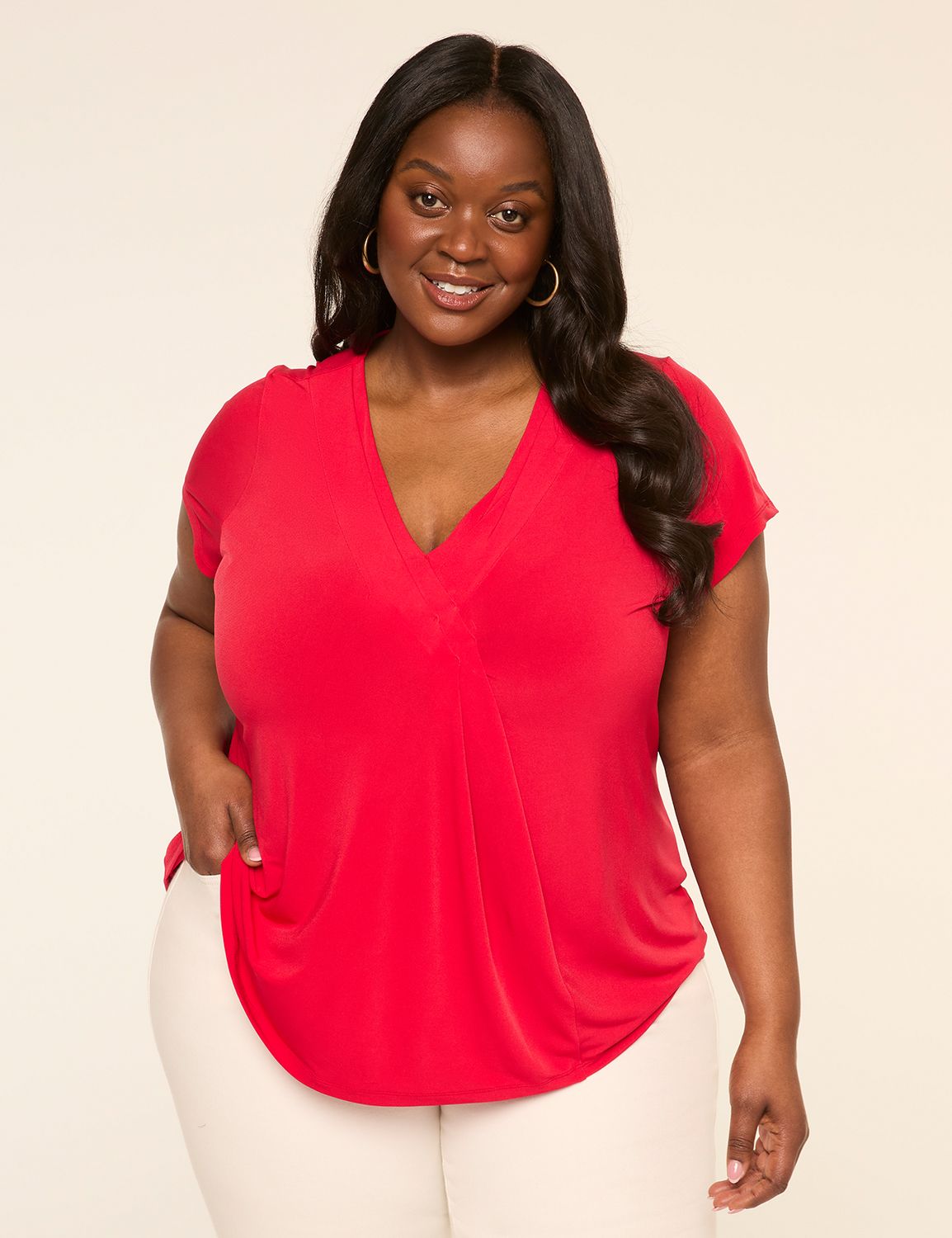 Swing Cap-Sleeve Pleat-Front Top