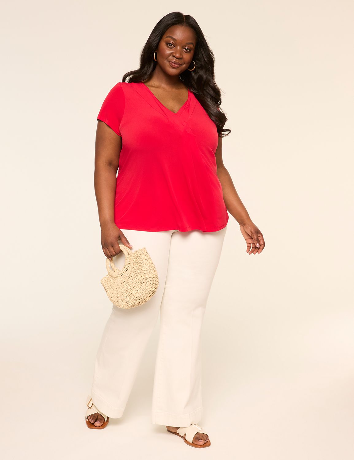 Cap Sleeve V-Neck Matte Jersey Plea Product Image 3
