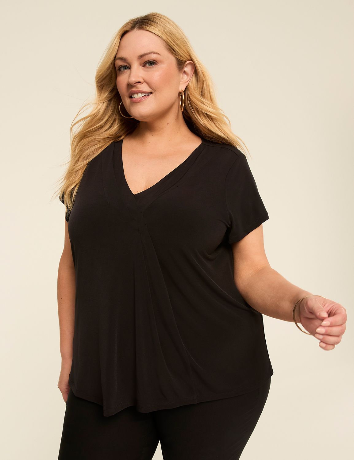 Swing Cap-Sleeve Pleat-Front Top