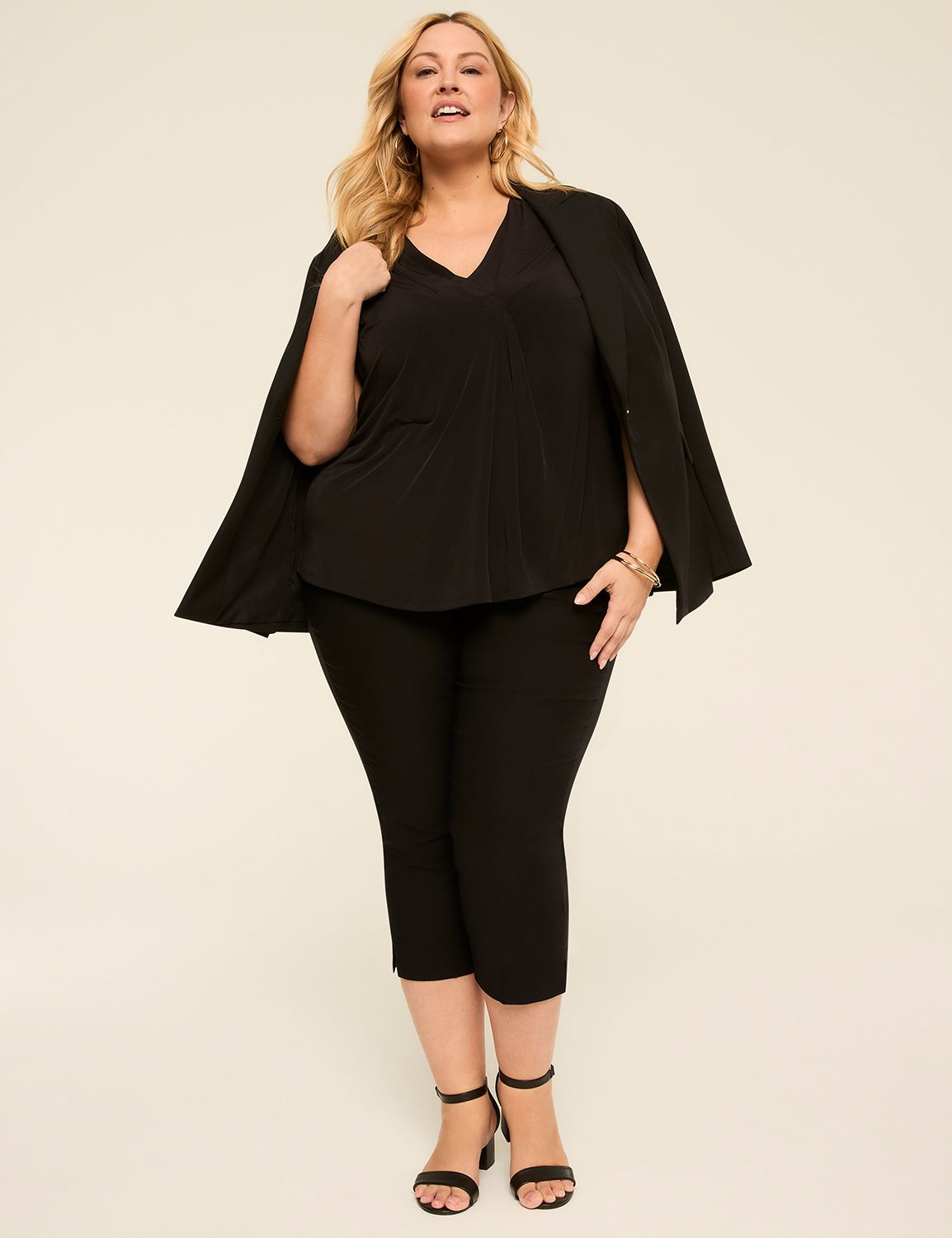 Cap Sleeve V-Neck Matte Jersey Plea Product Image 3
