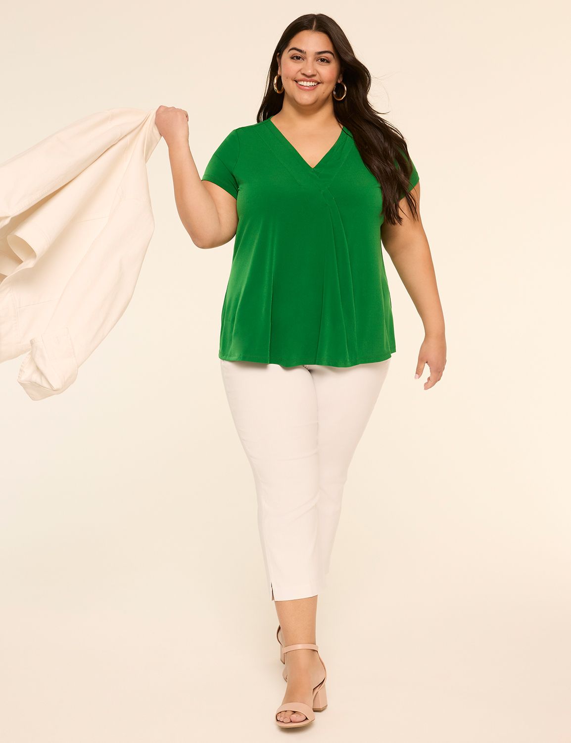 Cap Sleeve V-Neck Matte Jersey Plea Product Image 3