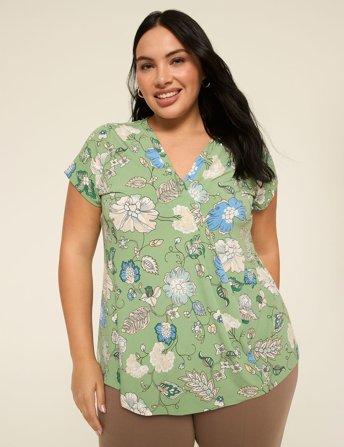 Swing Cap-Sleeve Pleat-Front Top