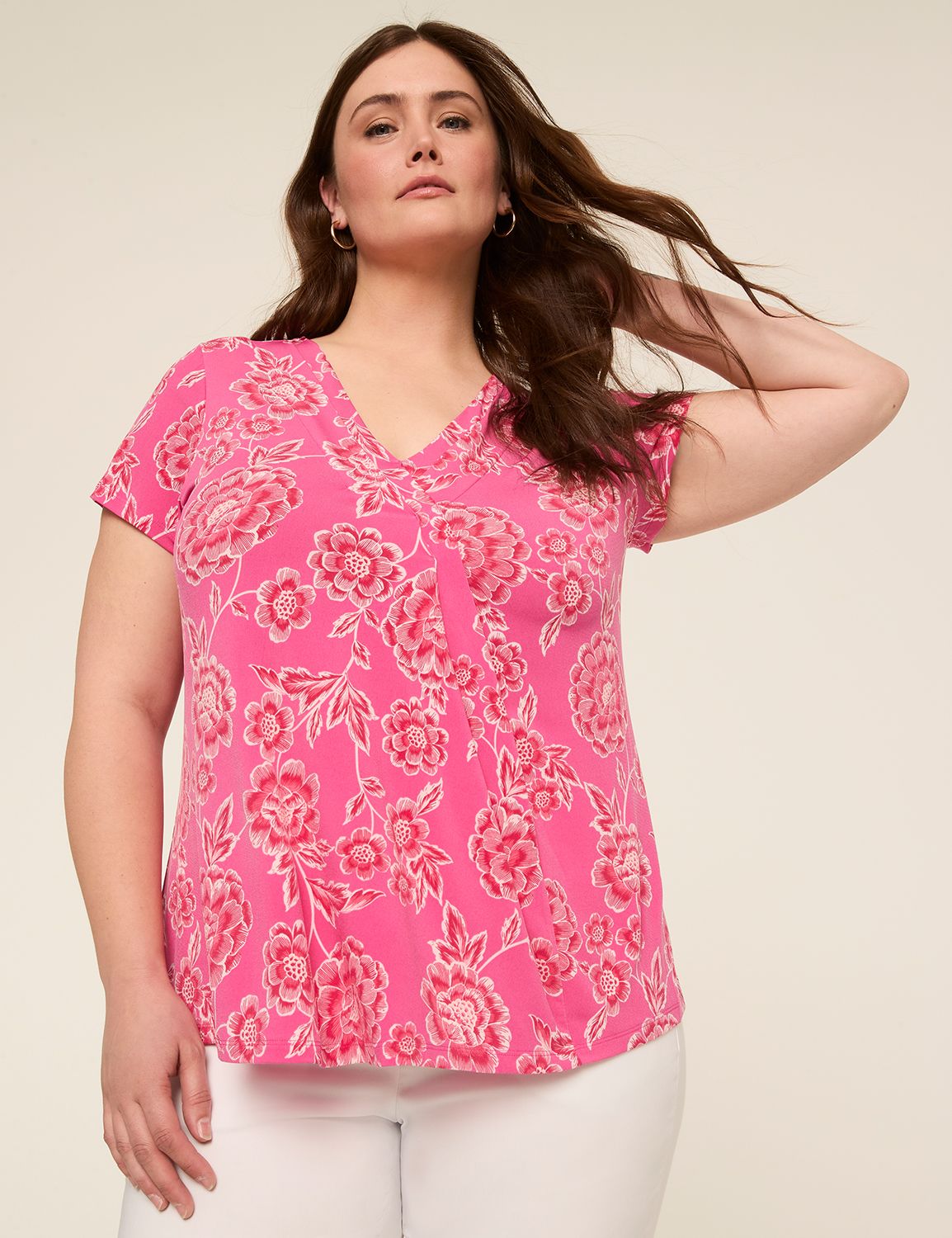 Swing Cap-Sleeve Pleat-Front Top