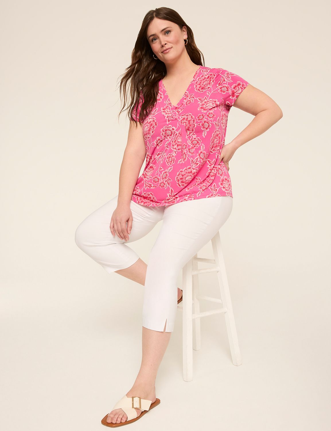Cap Sleeve V-Neck Matte Jersey Plea Product Image 3