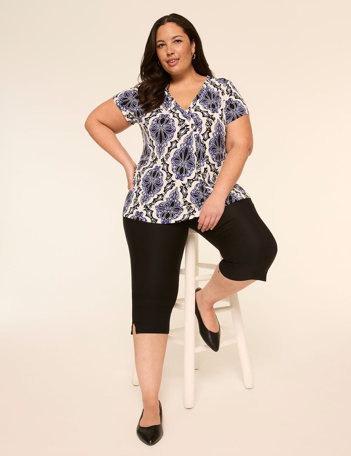 Cap Sleeve V-Neck Matte Jersey Plea Product Image 3