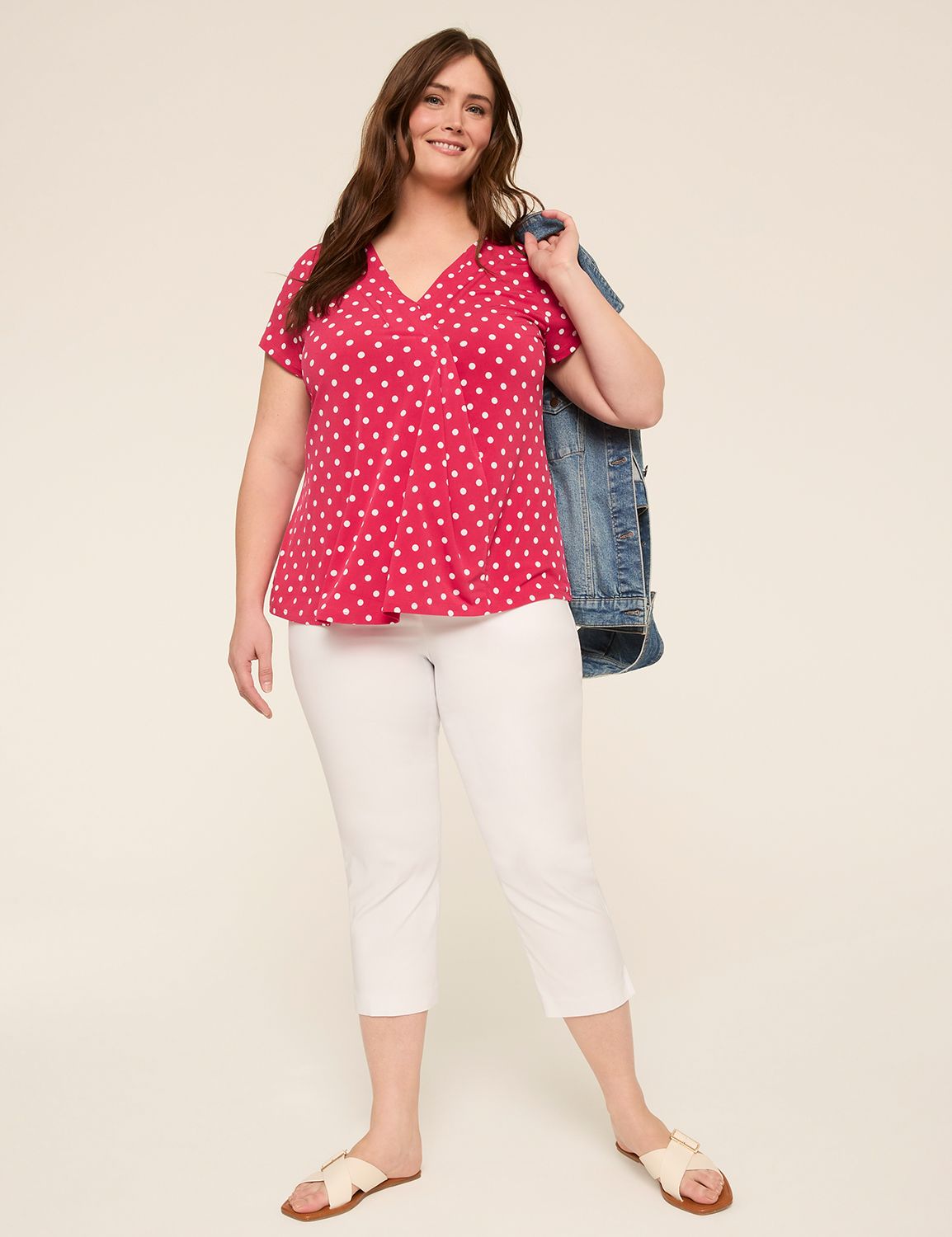 Cap Sleeve V-Neck Matte Jersey Plea Product Image 3
