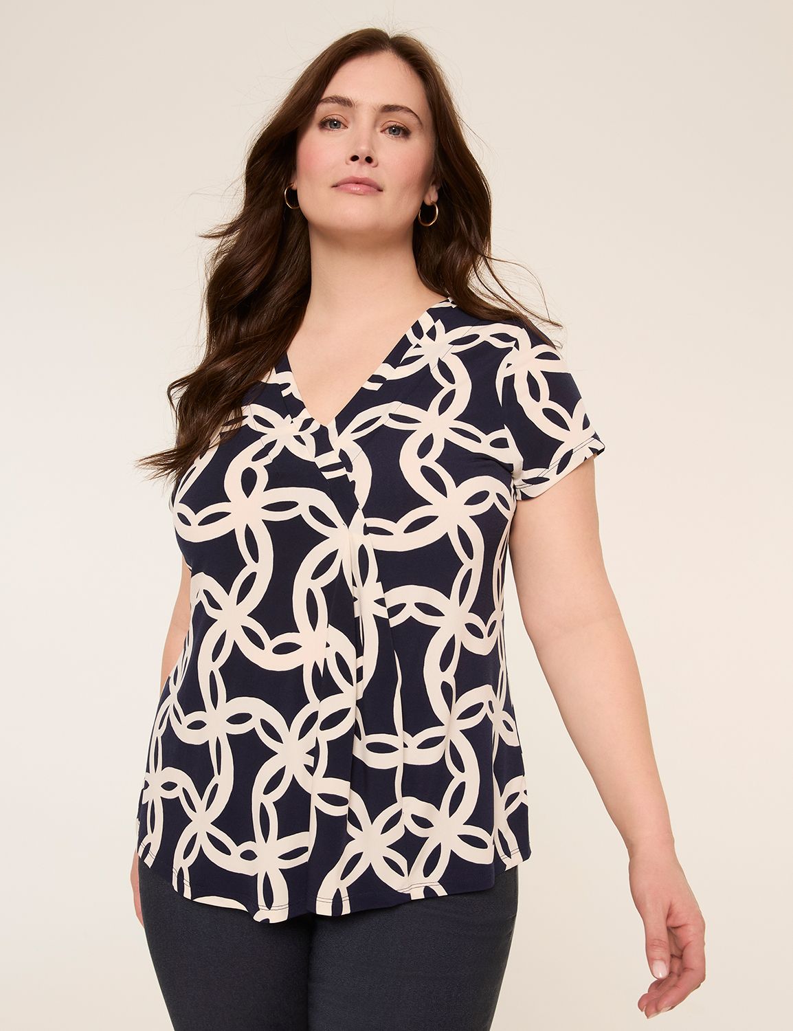 Swing Cap-Sleeve Pleat-Front Top