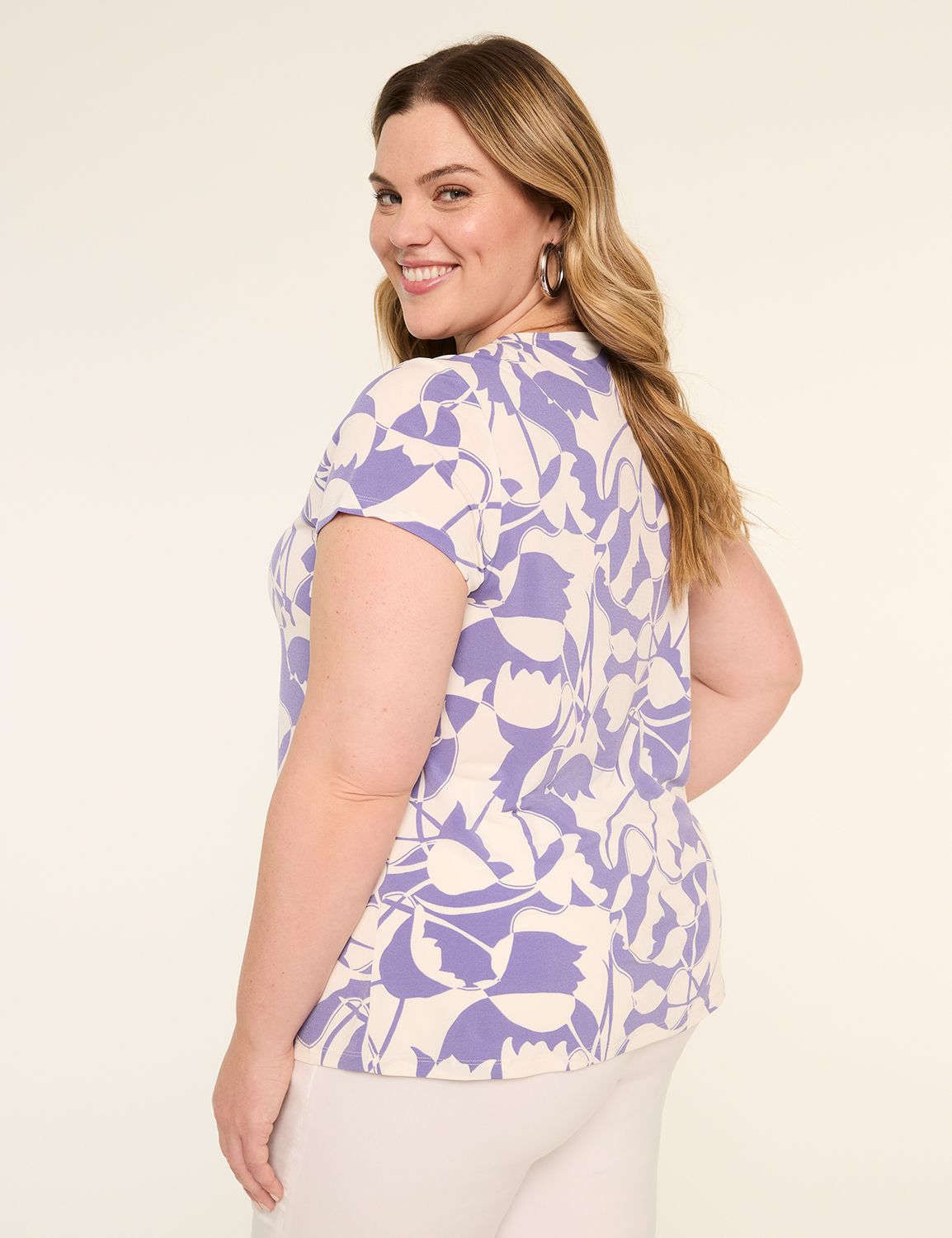 Swing Cap-Sleeve Pleat-Front Top
