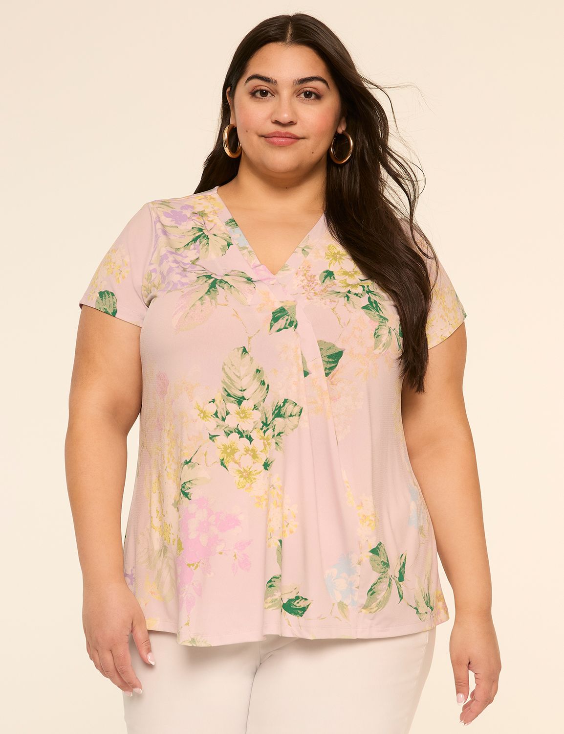 Swing Cap-Sleeve Pleat-Front Top