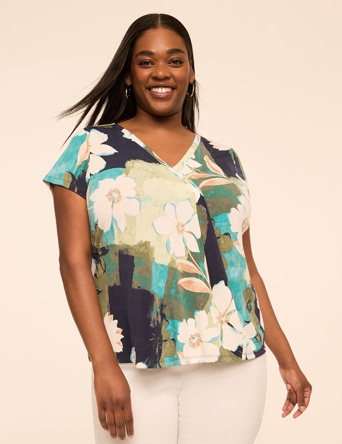 Cap Sleeve V-Neck Matte Jersey Plea Product Image 1