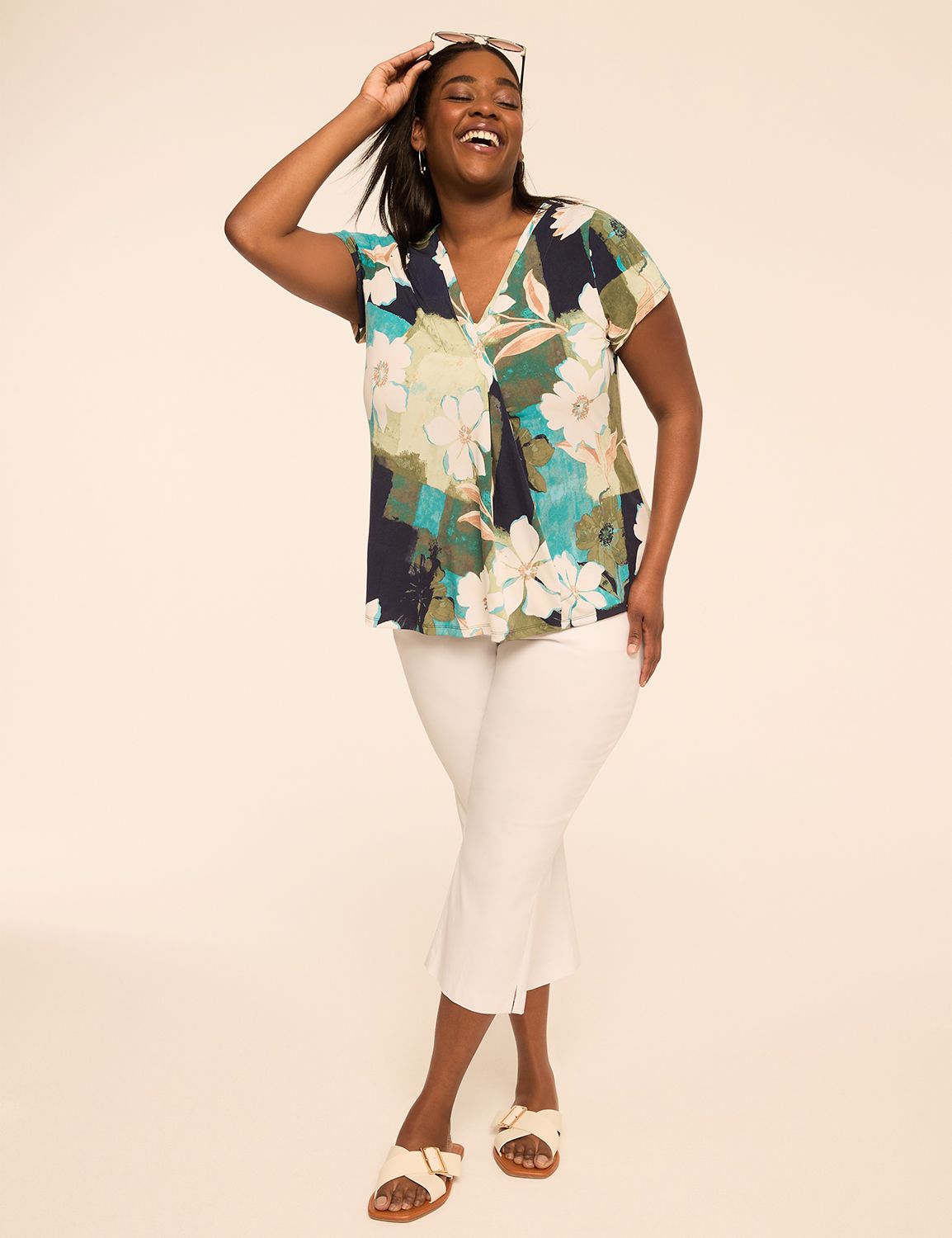Cap Sleeve V-Neck Matte Jersey Plea Product Image 3