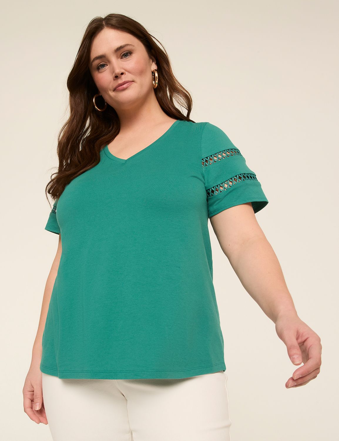 Short-Sleeve V-Neck Crochet Tee