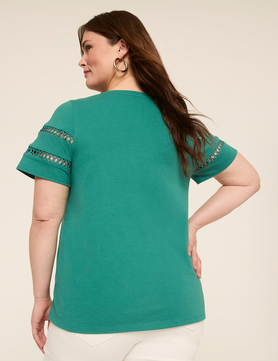 Short-Sleeve V-Neck Crochet Tee