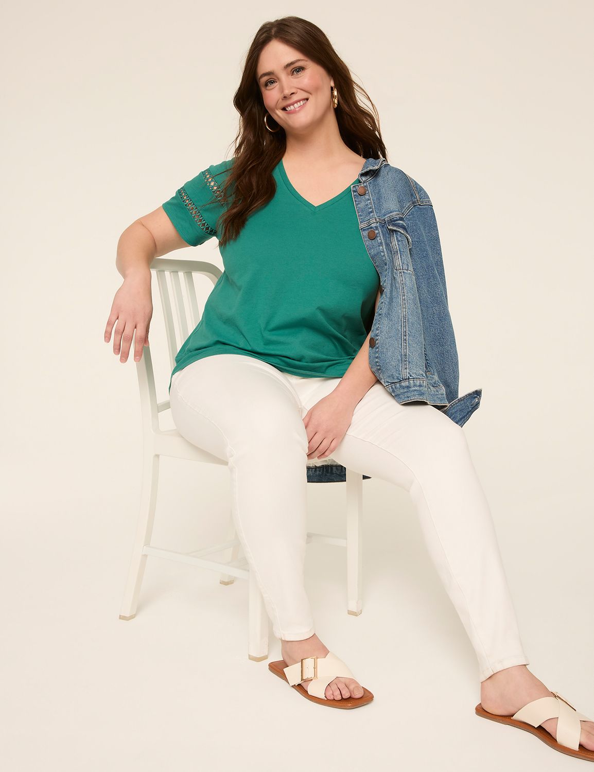 Short Sleeve V-Neck Crochet Detail Product Image 3