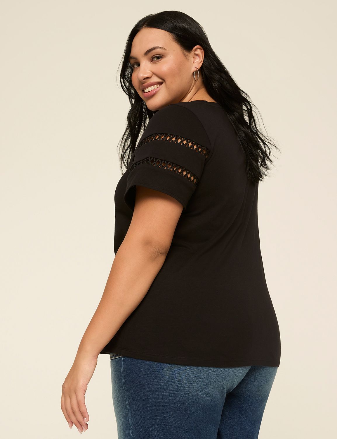 Short-Sleeve V-Neck Crochet Tee