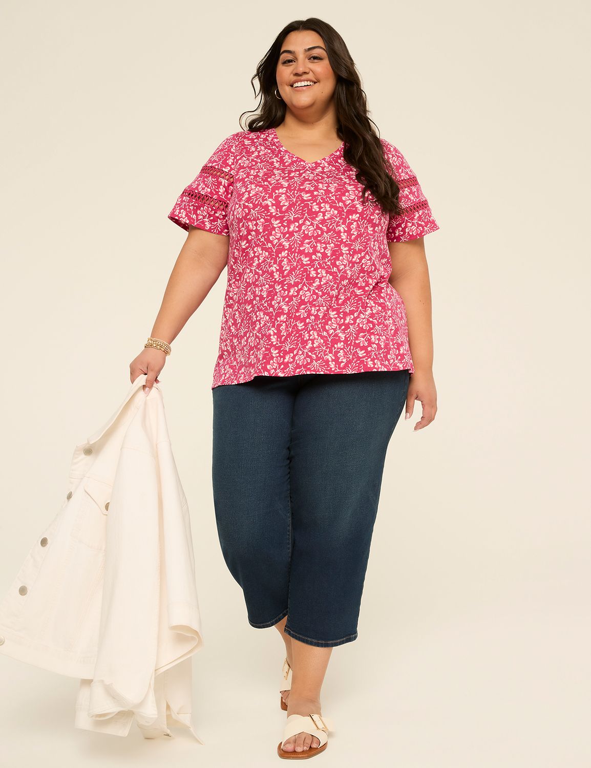Short Sleeve V-Neck Crochet Detail Product Image 3