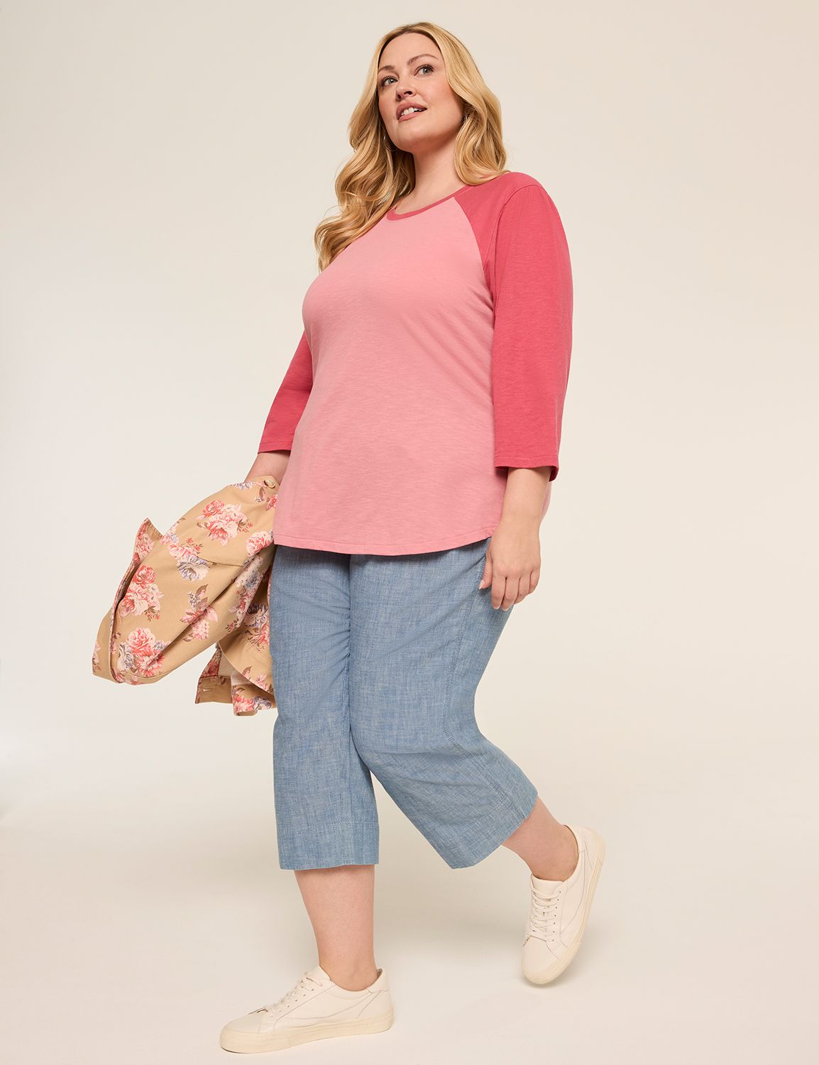 3/4 Puff Sleeve Colorblock Baseball Product Image 3