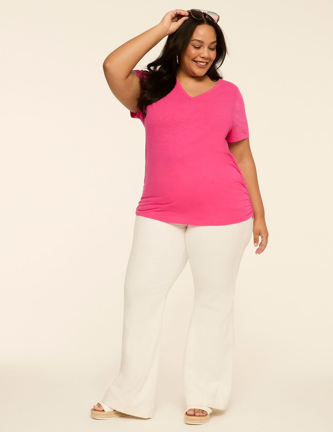 NEW Short Sleeve V-Neck Side Ruched Product Image 3