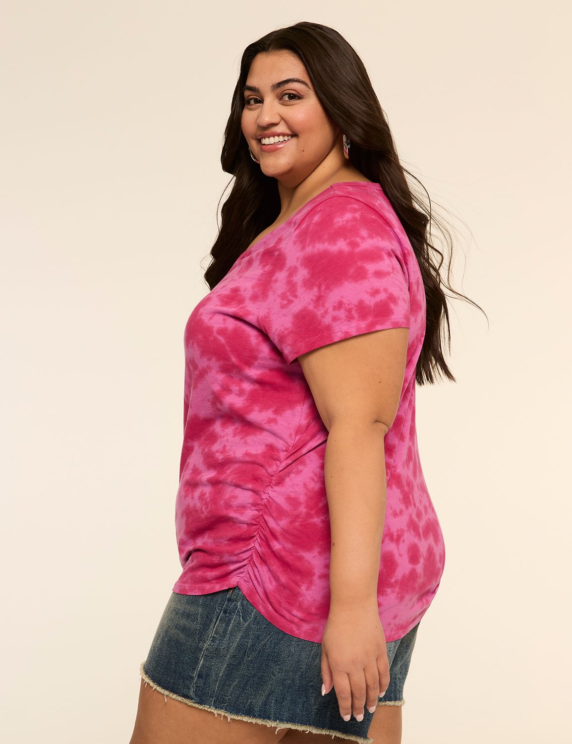 Short-Sleeve V-Neck Side-Ruched Tee