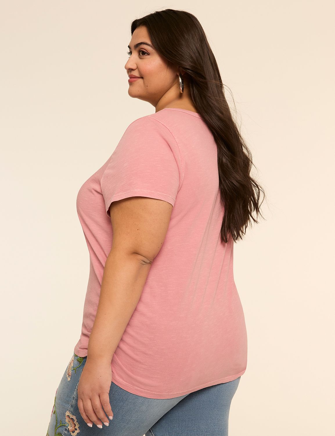 Short-Sleeve V-Neck Side-Ruched Tee