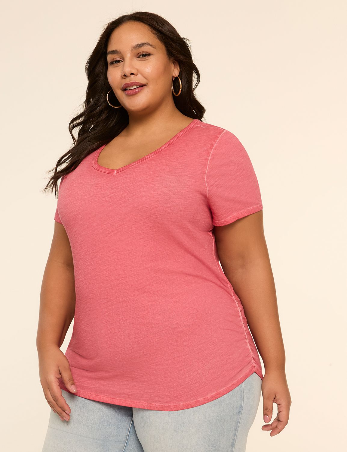 Short-Sleeve V-Neck Side-Ruched Tee