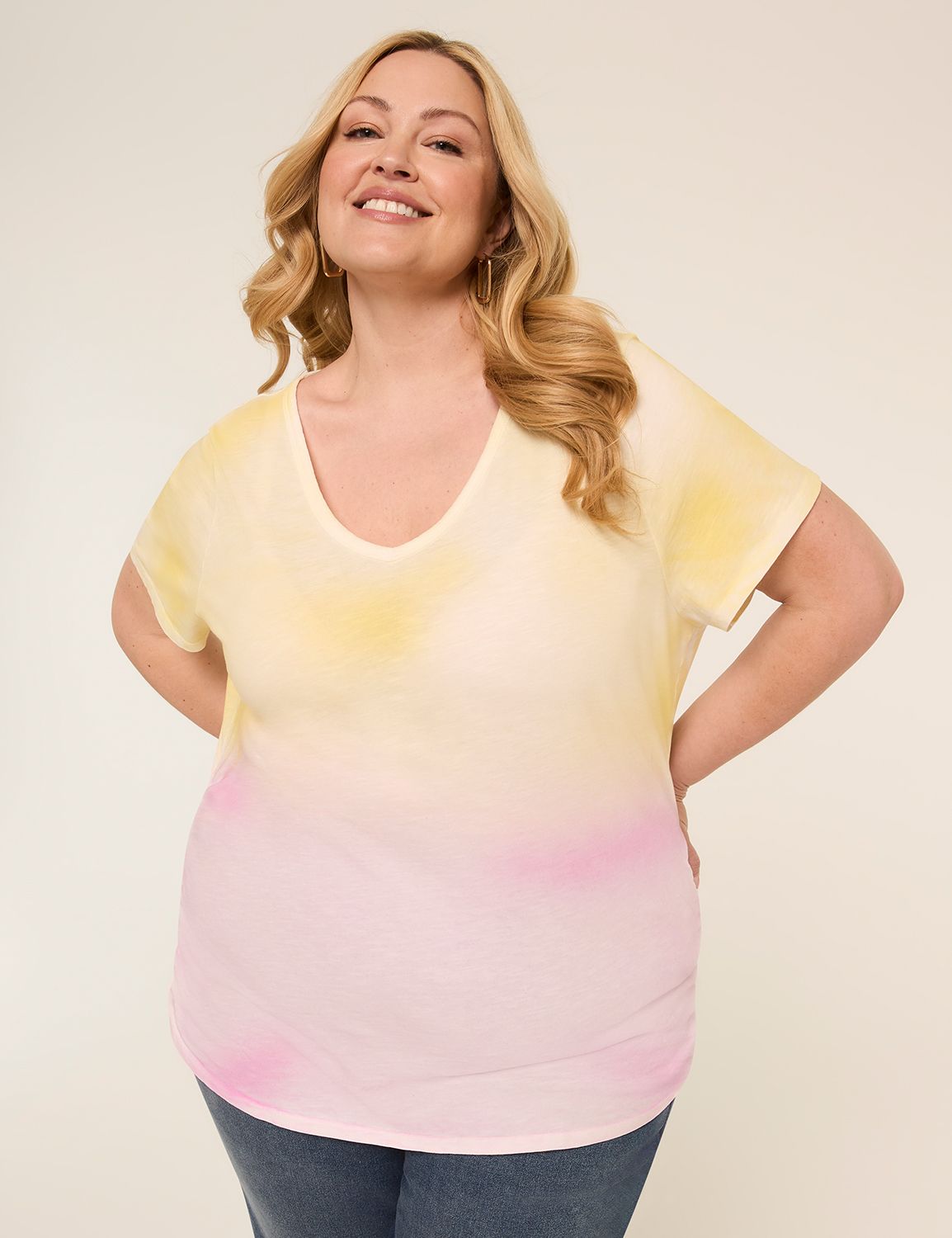 Short-Sleeve V-Neck Side-Ruched Tee