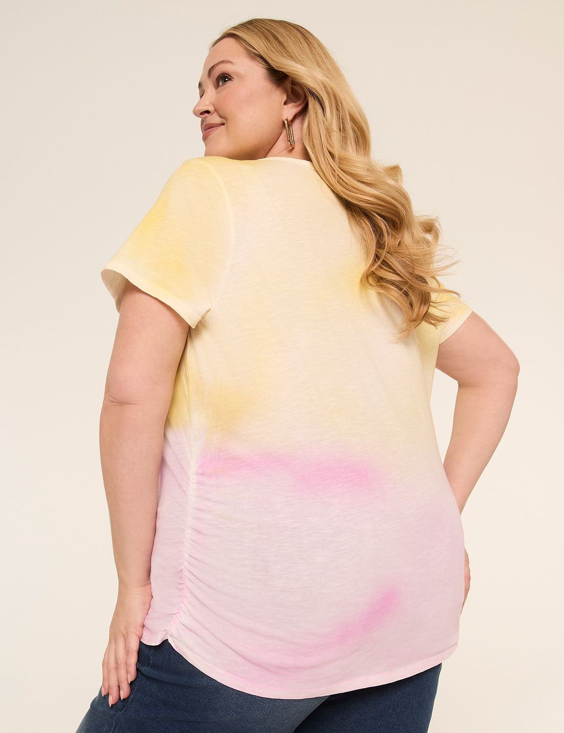Short-Sleeve V-Neck Side-Ruched Tee