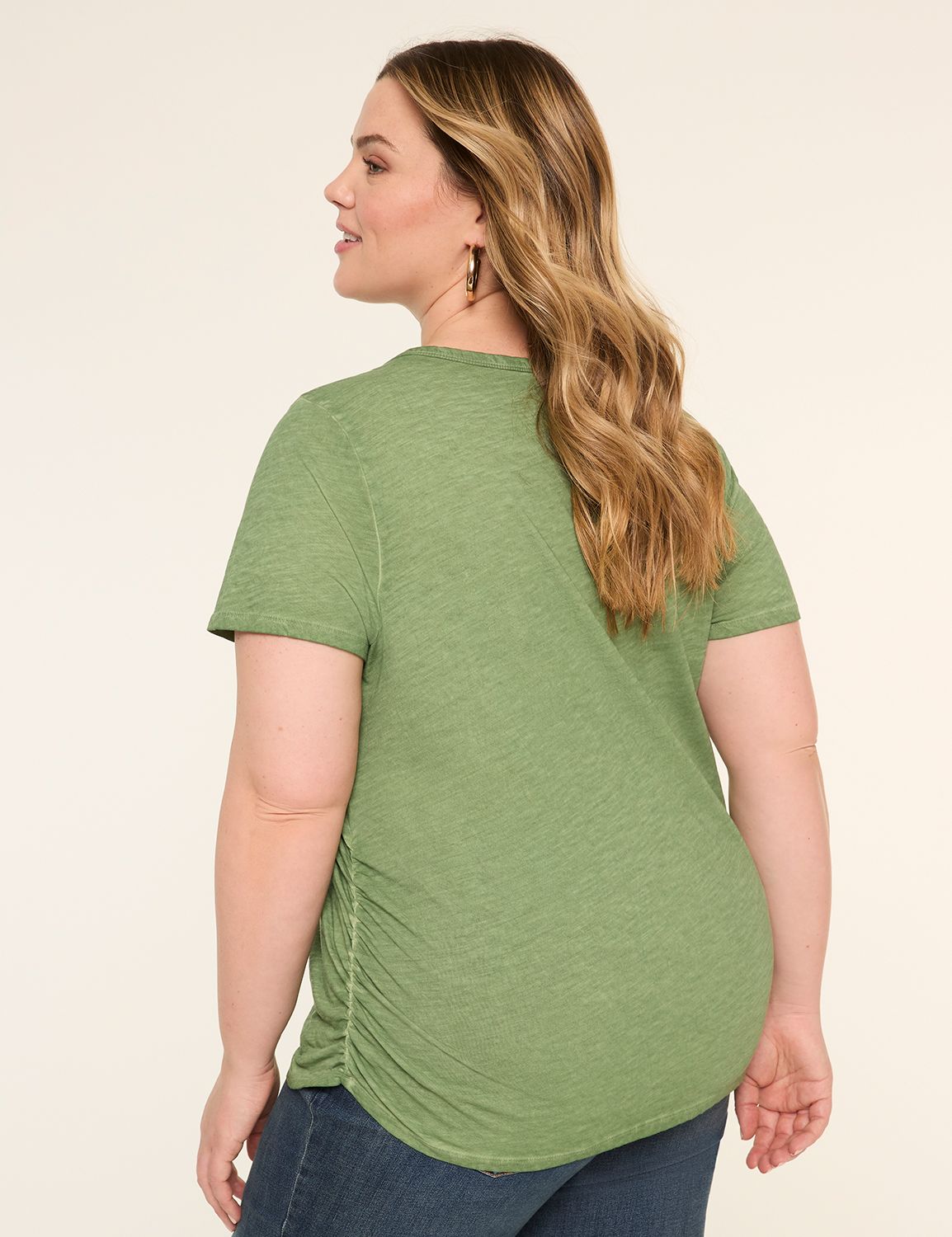 Short-Sleeve V-Neck Side-Ruched Tee