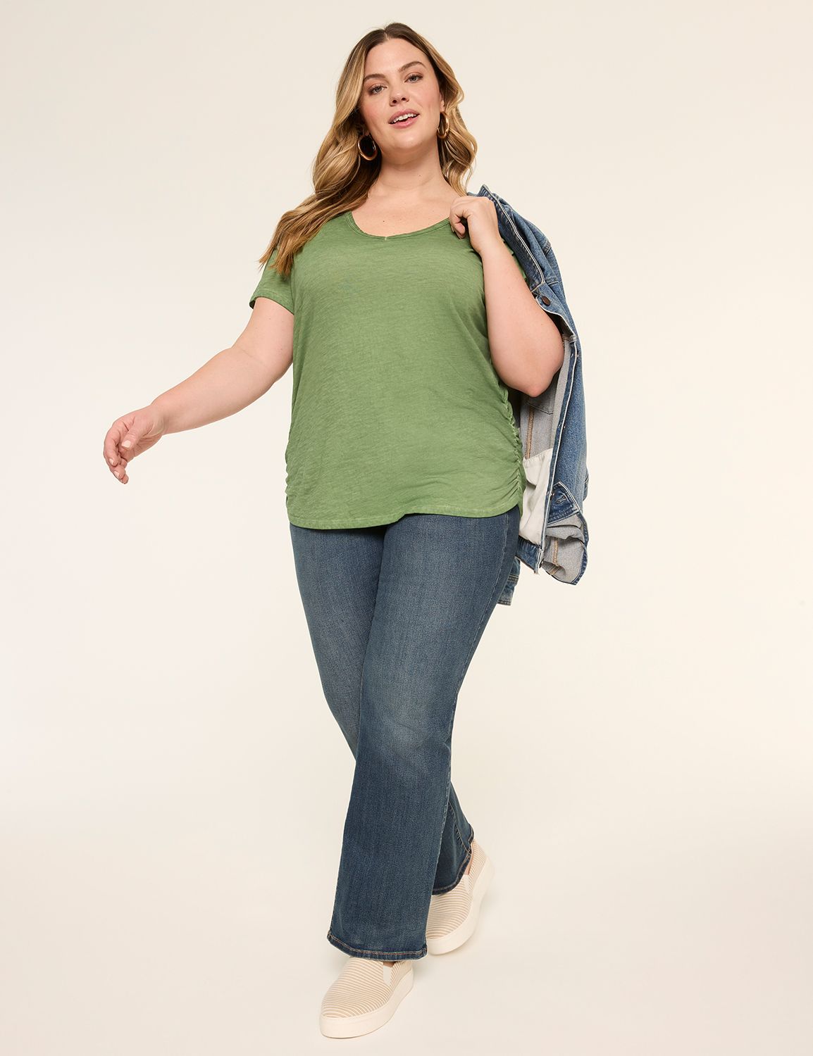 NEW Short Sleeve V-Neck Side Ruched Product Image 3