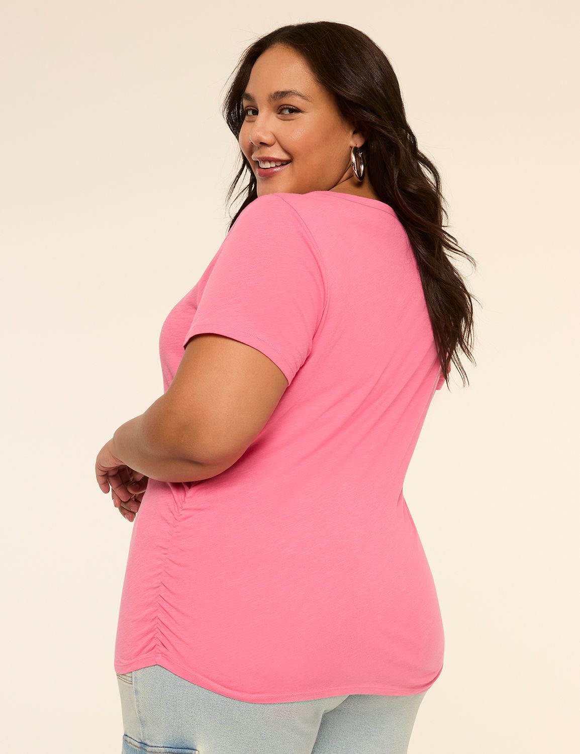 NEW Short Sleeve V-Neck Side Ruched | LaneBryant