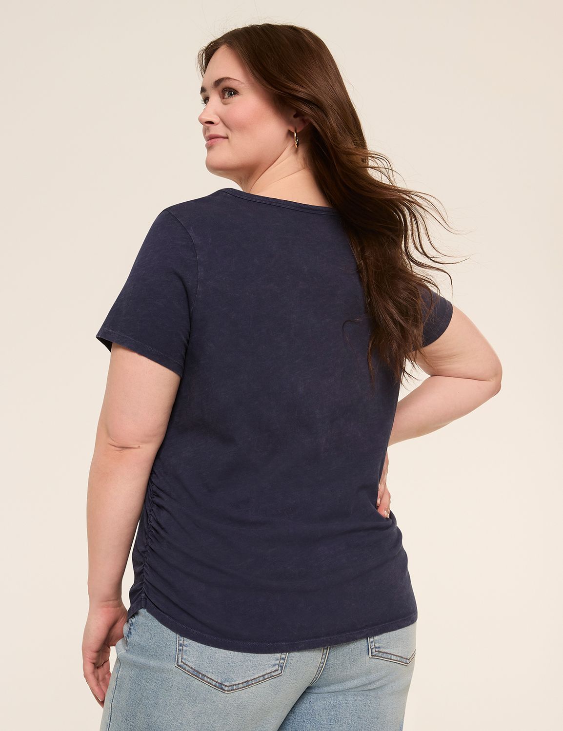 Short-Sleeve V-Neck Side-Ruched Tee