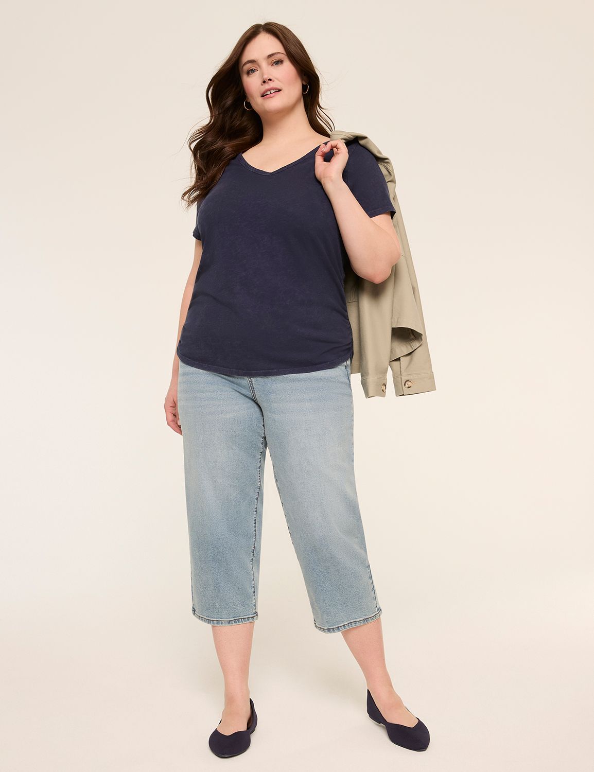 NEW Short Sleeve V-Neck Side Ruched Product Image 3