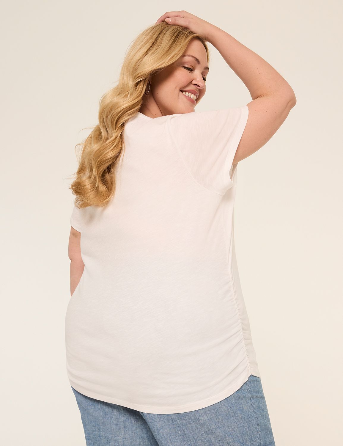 Short-Sleeve V-Neck Side-Ruched Tee