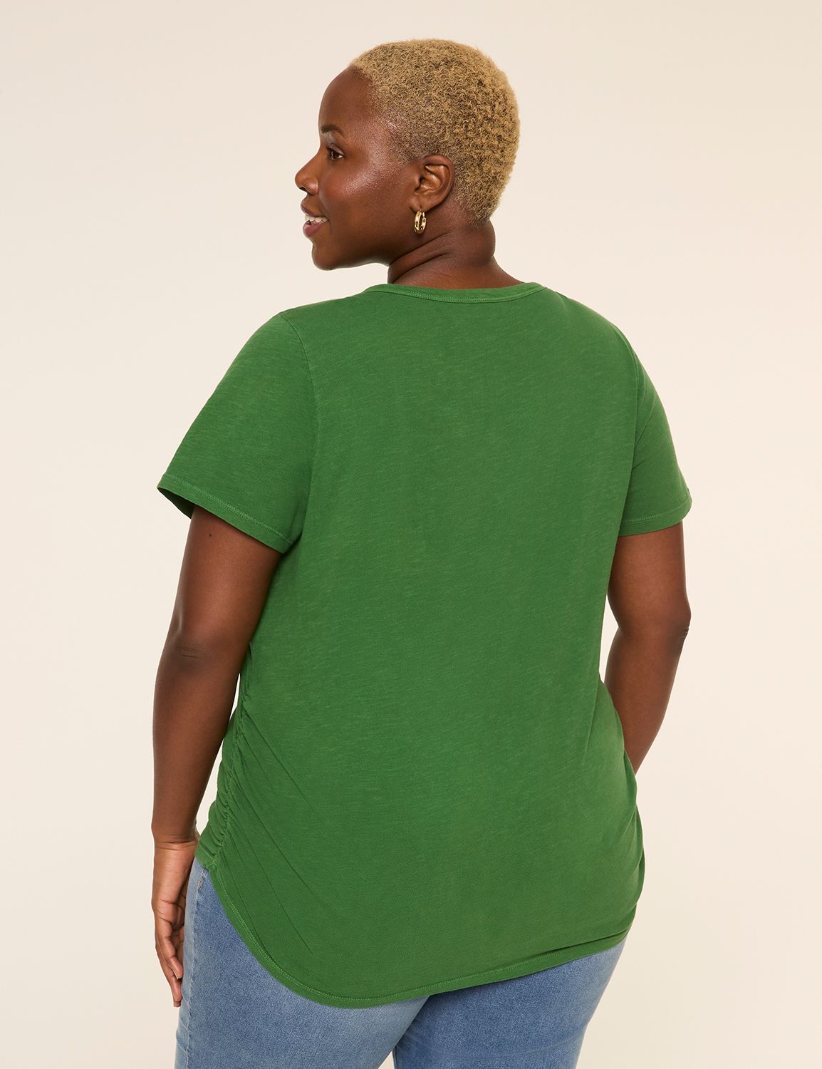 Short-Sleeve V-Neck Side-Ruched Tee