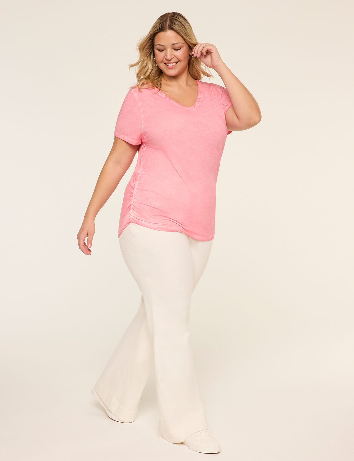 NEW Short Sleeve V-Neck Side Ruched Product Image 3