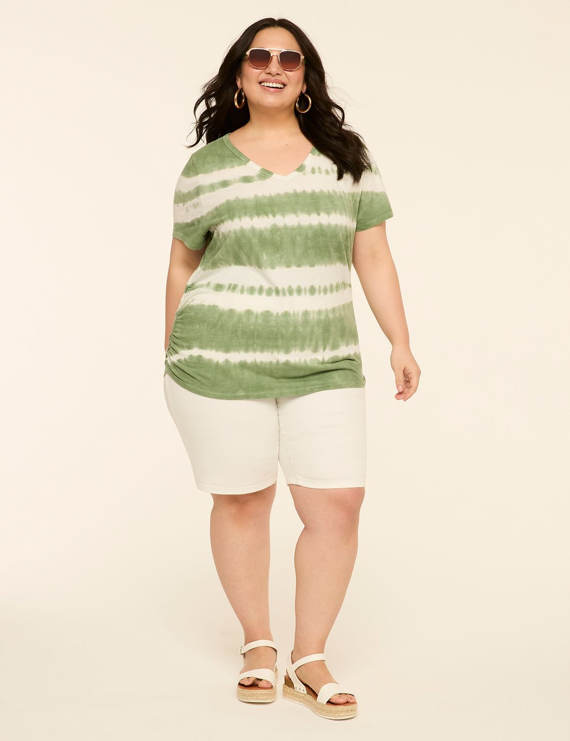 NEW Short Sleeve V-Neck Side Ruched Product Image 3