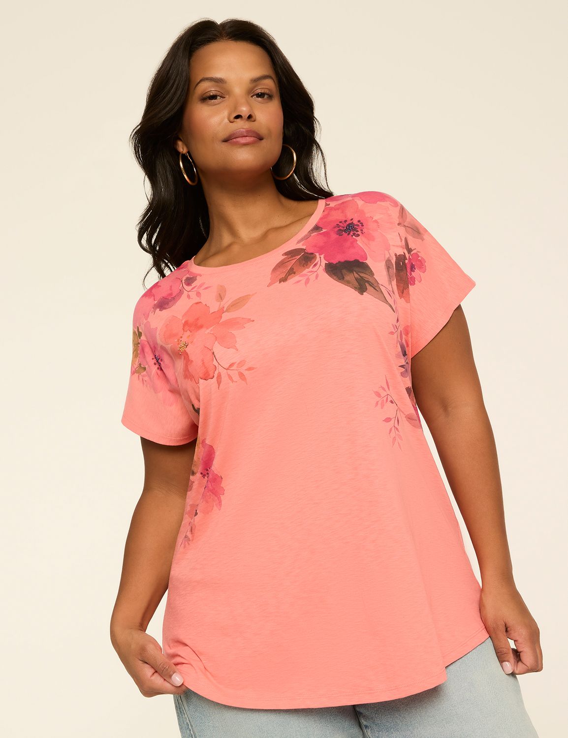 Scoop-Neck Short-Sleeve Floral Graphic Tee