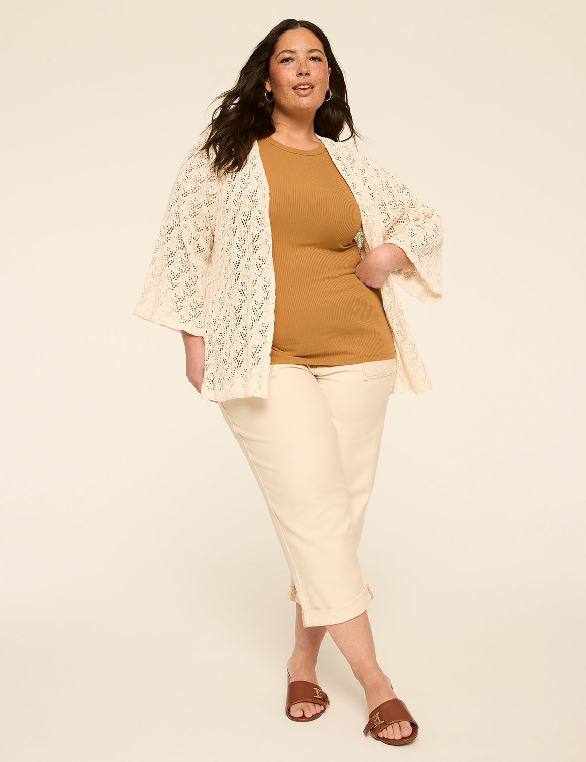 Casual Dolman Open Front Crochet Ov Product Image 2