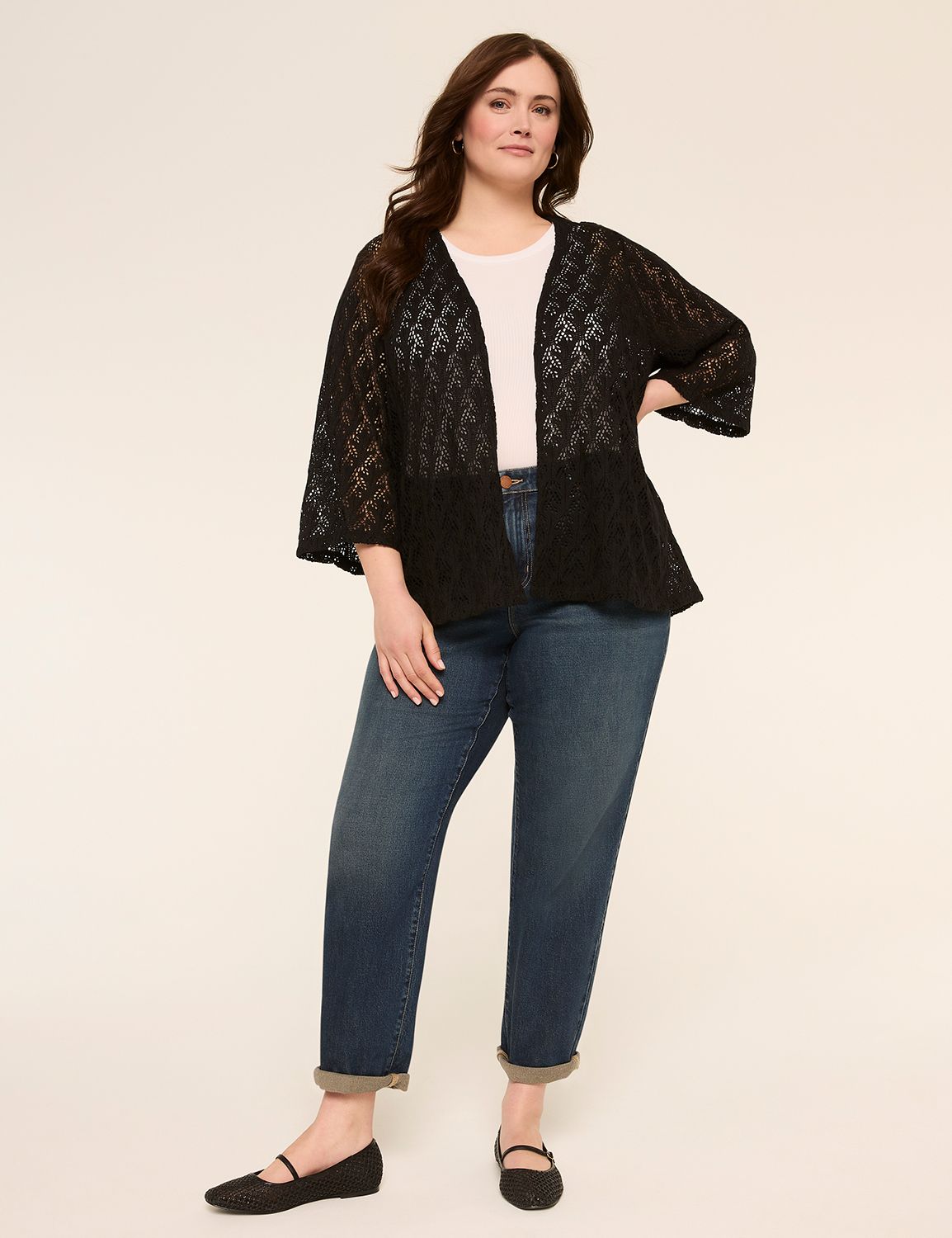 Casual Dolman Open Front Crochet Ov Product Image 3