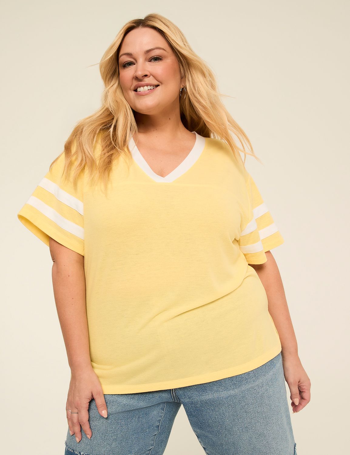 Short-Sleeve V-Neck Striped Tee