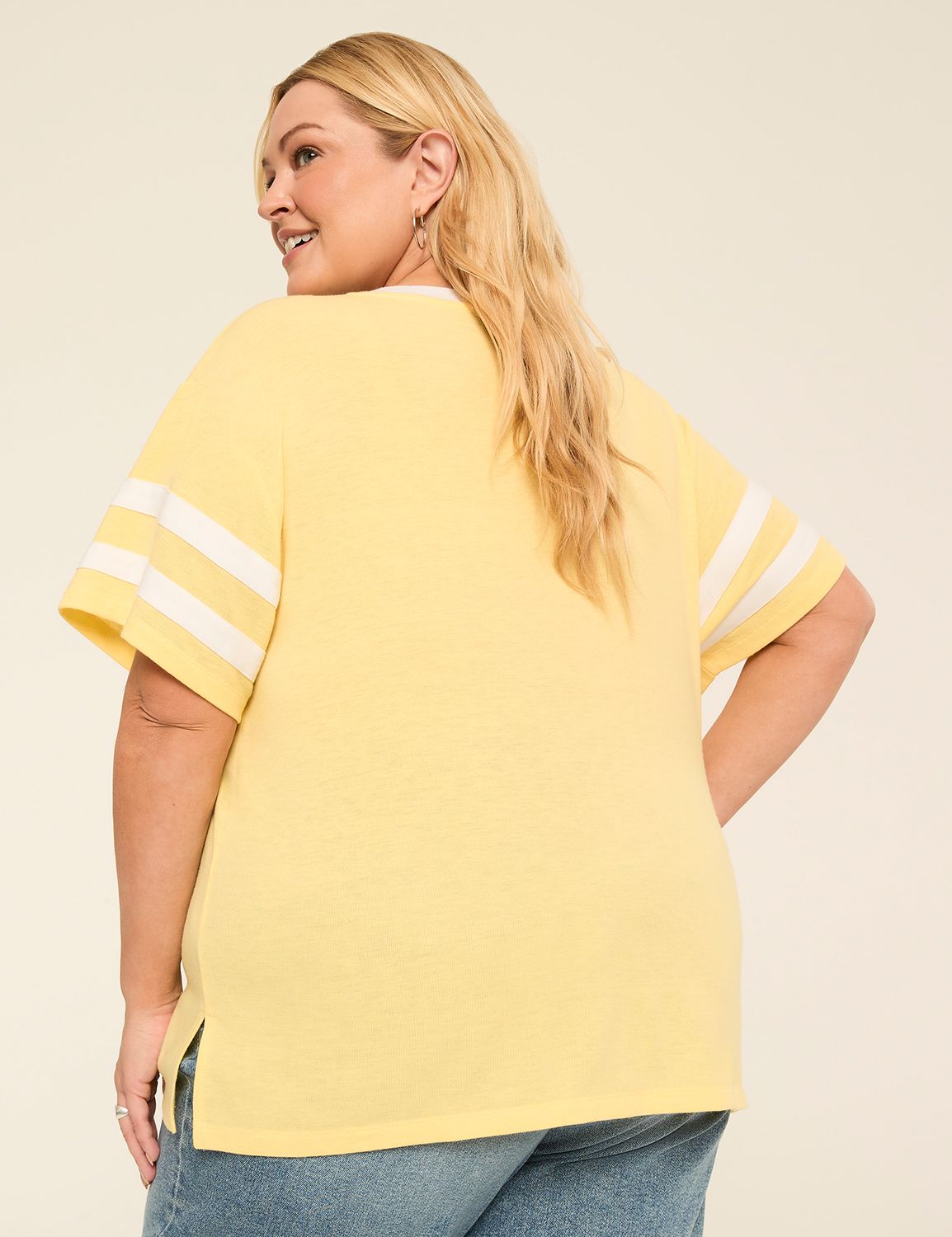 Short-Sleeve V-Neck Striped Tee