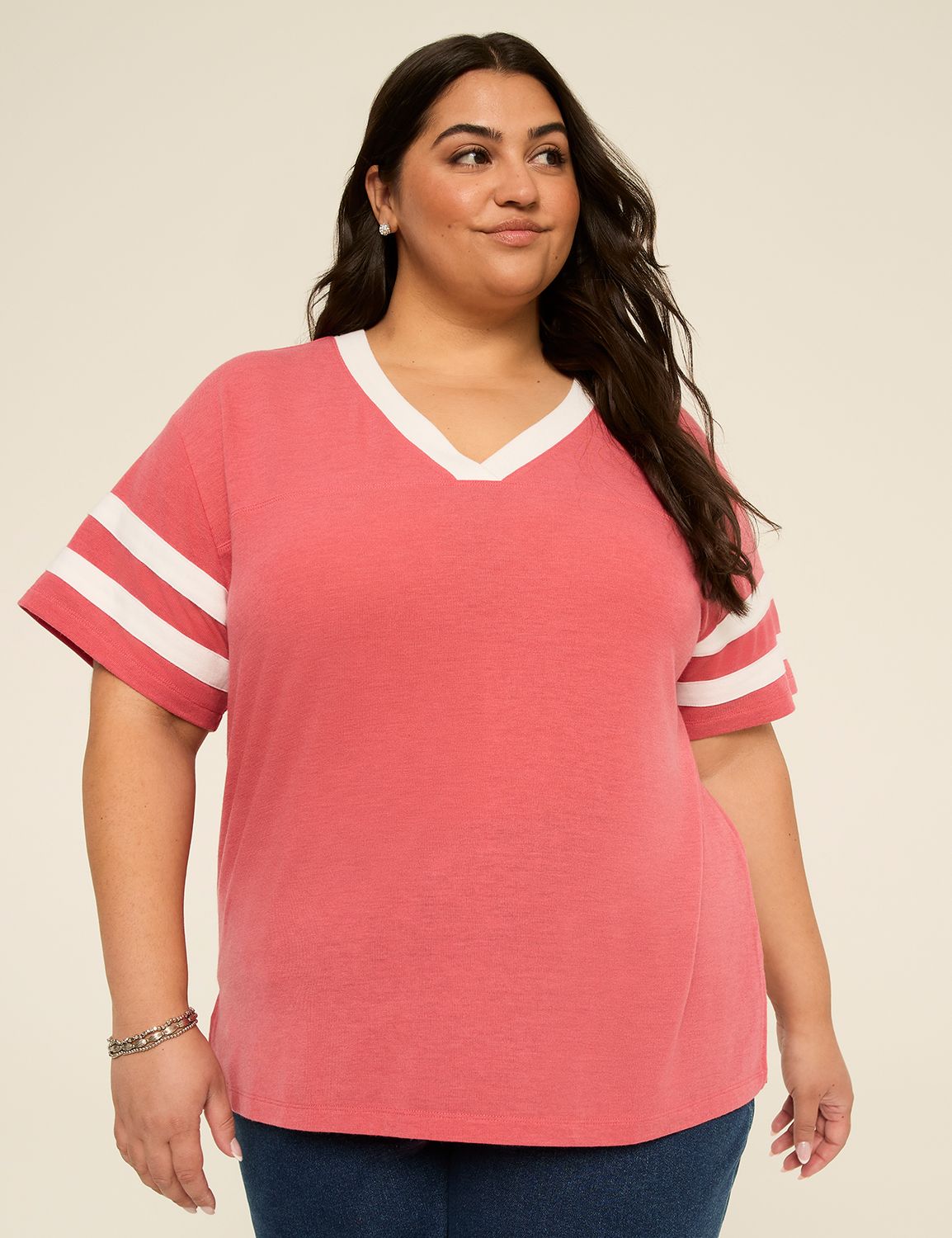 Short-Sleeve V-Neck Striped Tee