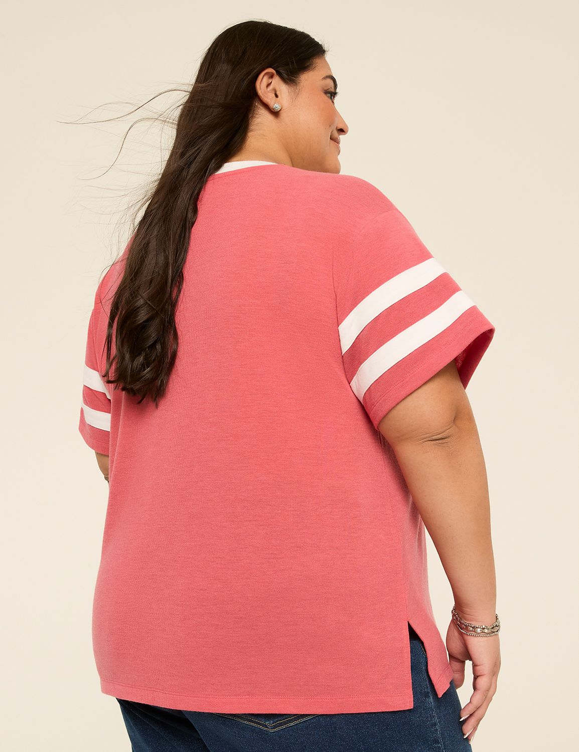 Short-Sleeve V-Neck Striped Tee